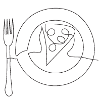 picky-eater line drawing illustration of a plate with a slice of pizza